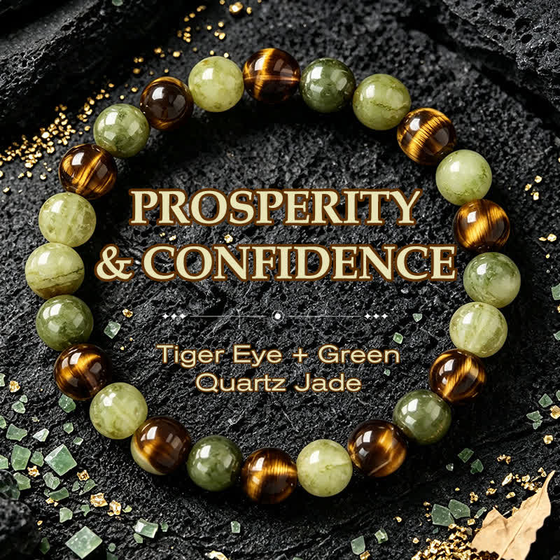 EverestArtstudios Tiger Eye Jade Strength Round Beaded Bracelet