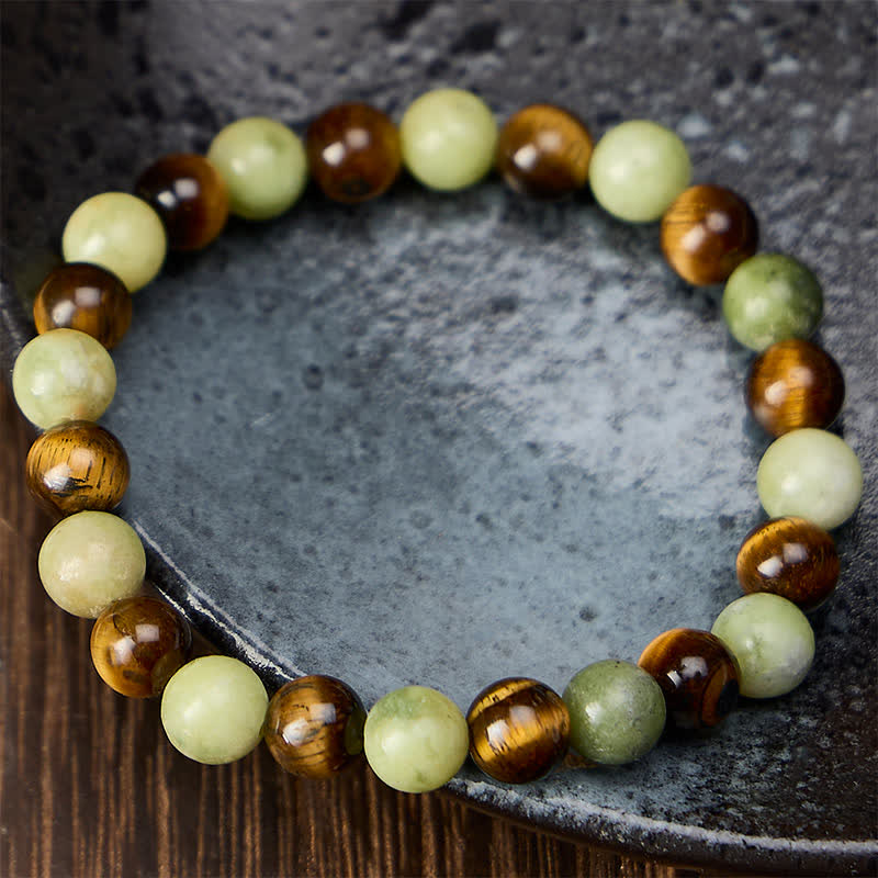 EverestArtstudios Tiger Eye Jade Strength Round Beaded Bracelet
