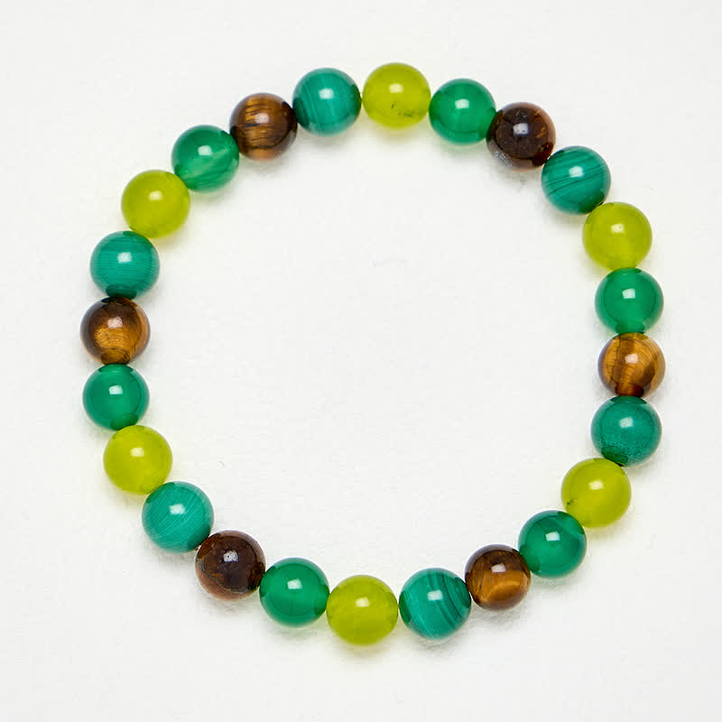 EverestArtstudios Tiger Eye Malachite Cyan Jade Green Agate Courage Bracelet