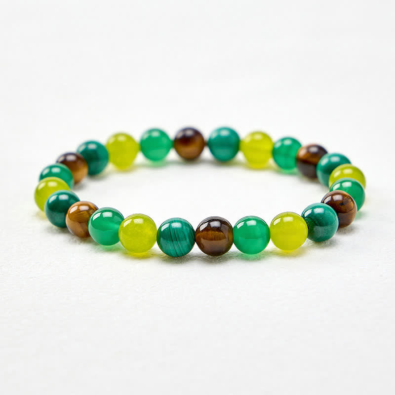 EverestArtstudios Tiger Eye Malachite Cyan Jade Green Agate Courage Bracelet