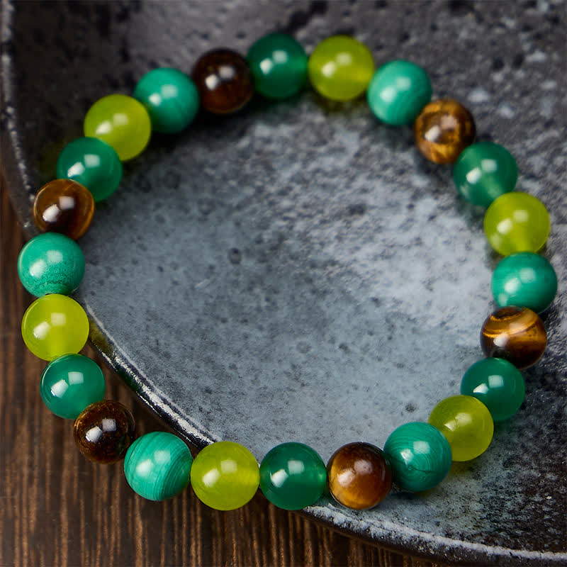EverestArtstudios Tiger Eye Malachite Cyan Jade Green Agate Courage Bracelet