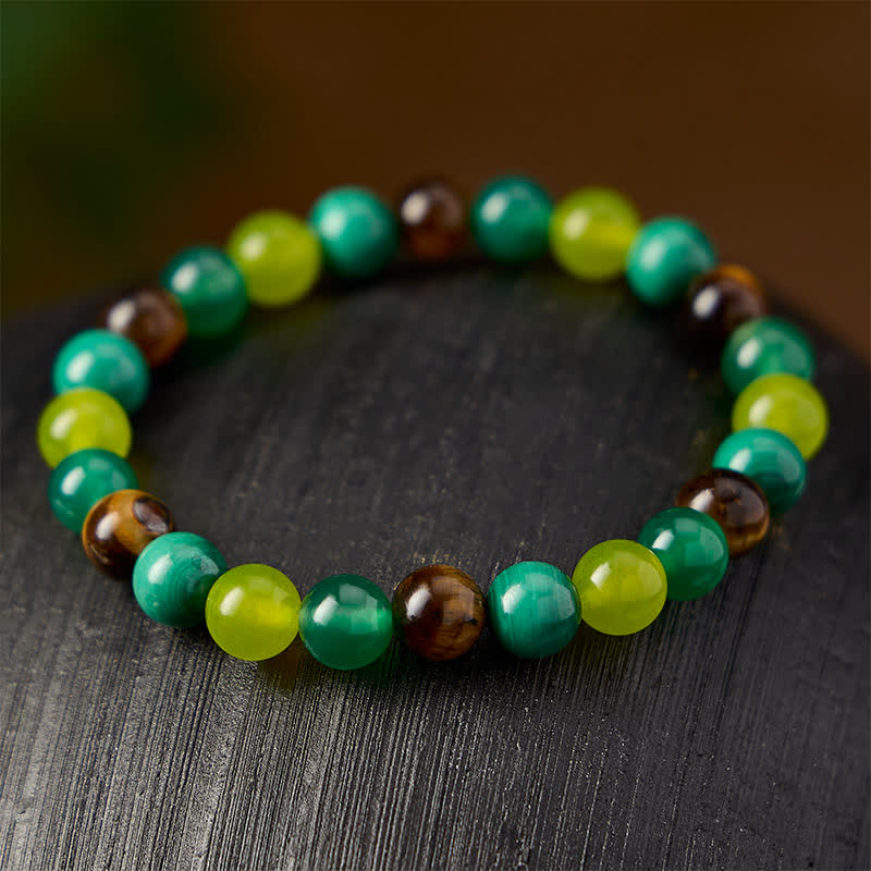 EverestArtstudios Tiger Eye Malachite Cyan Jade Green Agate Courage Bracelet