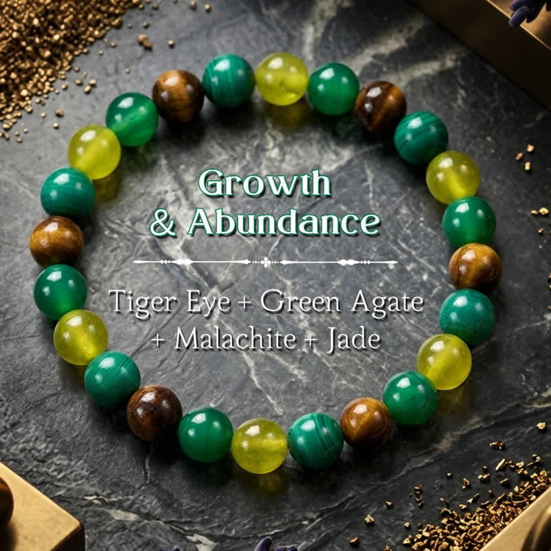 EverestArtstudios Tiger Eye Malachite Cyan Jade Green Agate Courage Bracelet