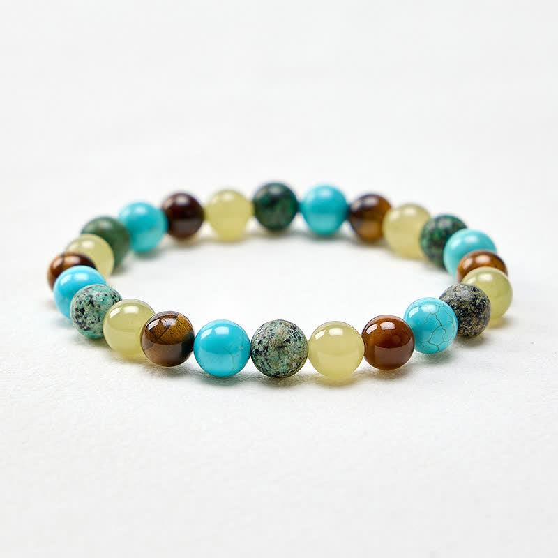 EverestArtstudios Natural Tiger Eye Cyan Jade Turquoise Beaded Protection Bracelet