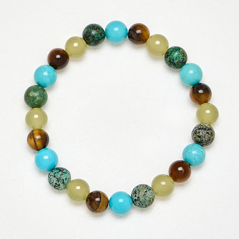EverestArtStudios Natural Tiger Eye Cyan Jade Turquoise Beaded Protection Bracelet