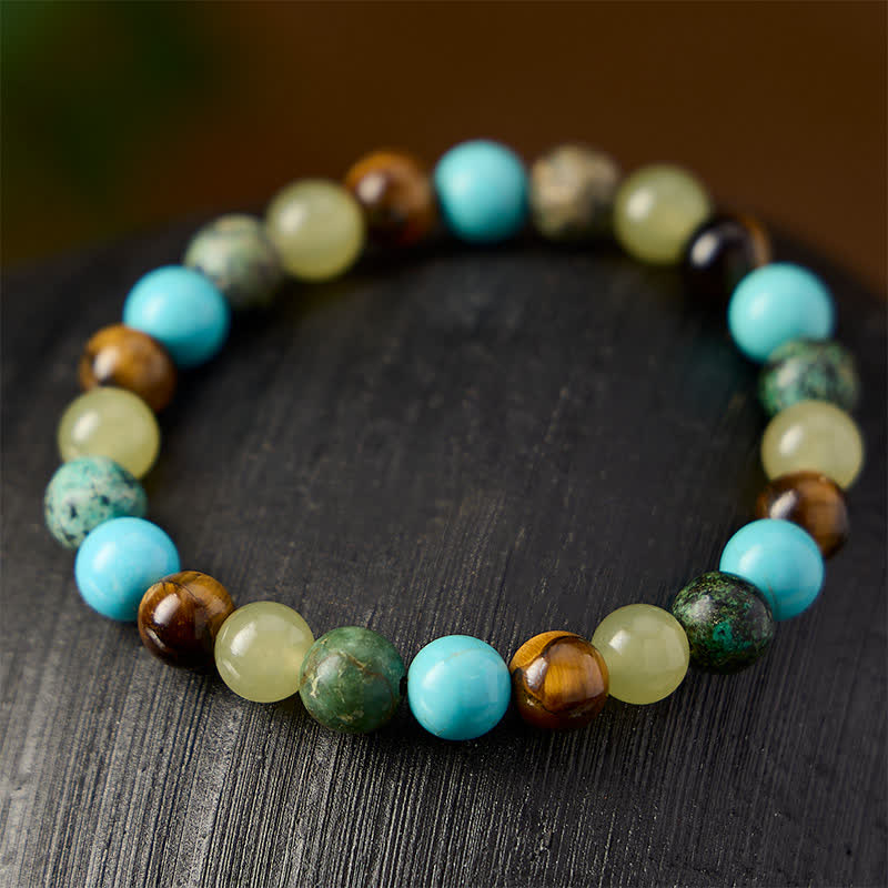 EverestArtstudios Natural Tiger Eye Cyan Jade Turquoise Beaded Protection Bracelet