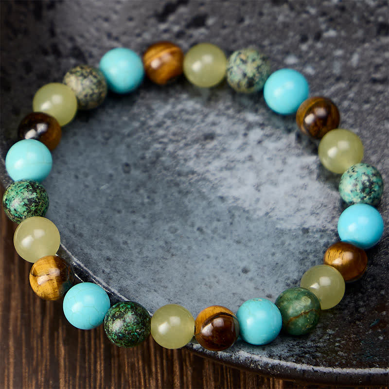 EverestArtStudios Natural Tiger Eye Cyan Jade Turquoise Beaded Protection Bracelet