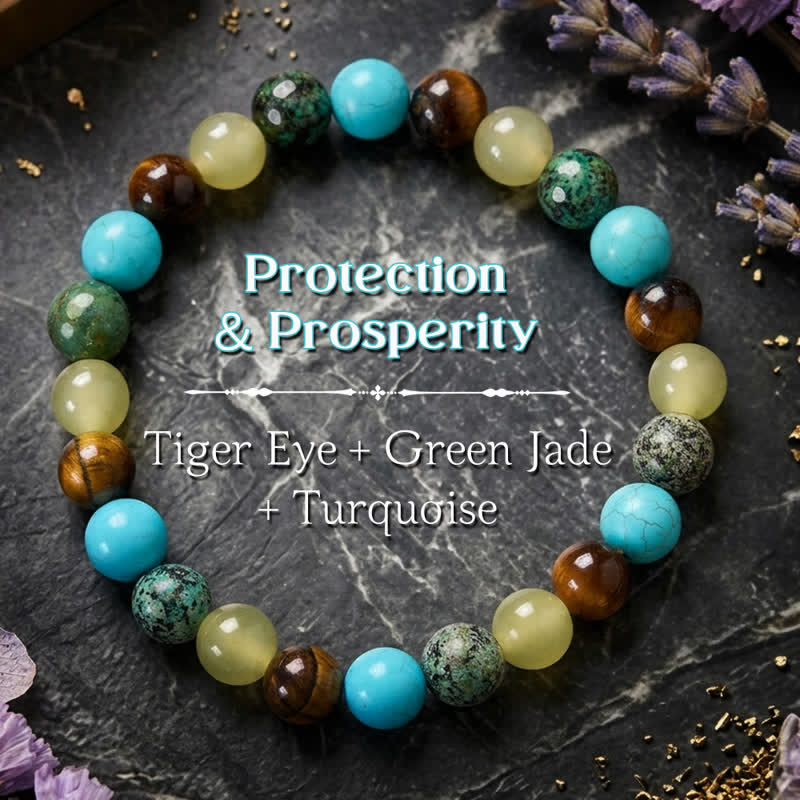 EverestArtStudios Natural Tiger Eye Cyan Jade Turquoise Beaded Protection Bracelet