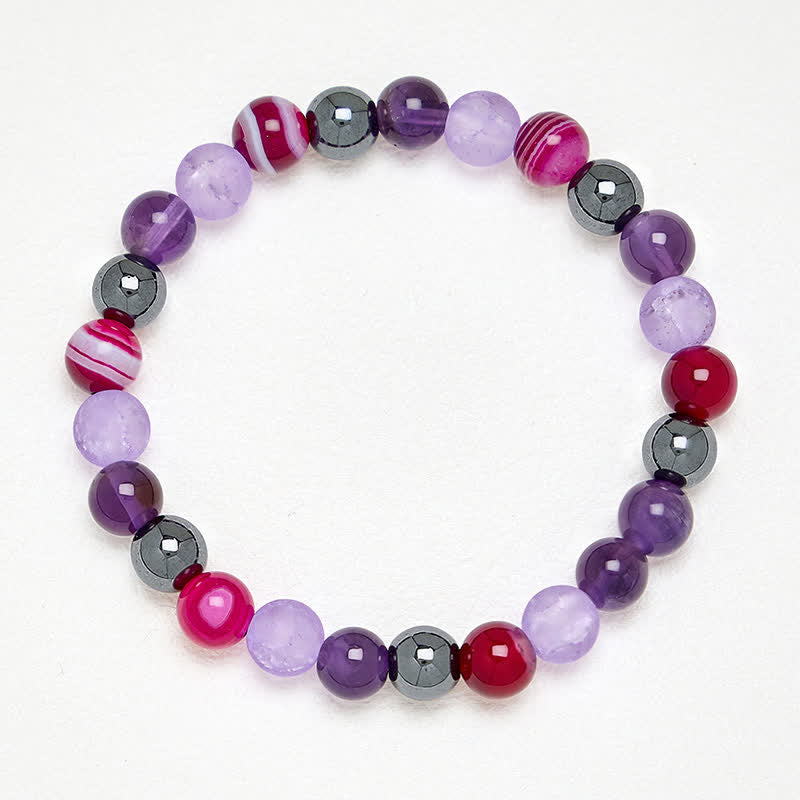 Buddha Stones Natural Amethyst Purple Agate Hematite Meditation Bracelet
