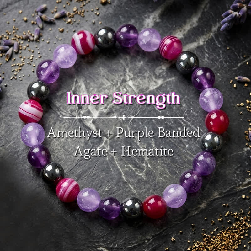 Buddha Stones Natural Amethyst Purple Agate Hematite Meditation Bracelet
