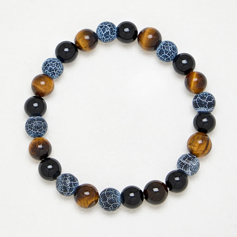 Buddha Stones Black Obsidian Tiger Eye Crackle Agate Purification Beaded Bracelet