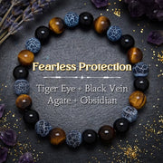Buddha Stones Black Obsidian Tiger Eye Crackle Agate Purification Beaded Bracelet