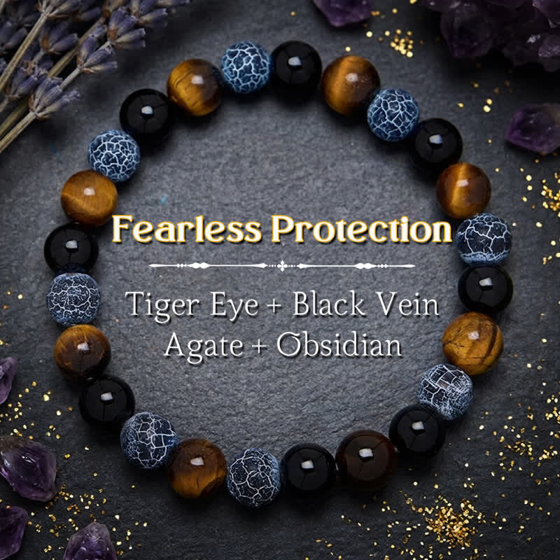 Buddha Stones Black Obsidian Tiger Eye Crackle Agate Purification Beaded Bracelet