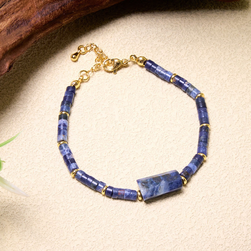 Buddha Stones Amethyst Amazonite Strawberry Quartz Sodalite Truth Faceted Cylinder Accent Bracelet