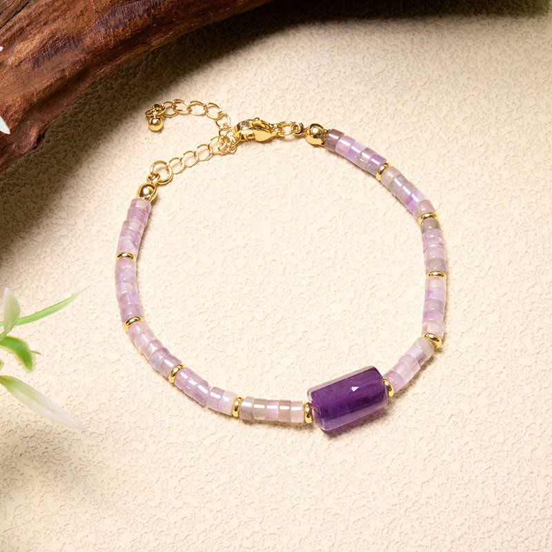 Buddha Stones Amethyst Amazonite Strawberry Quartz Sodalite Truth Faceted Cylinder Accent Bracelet
