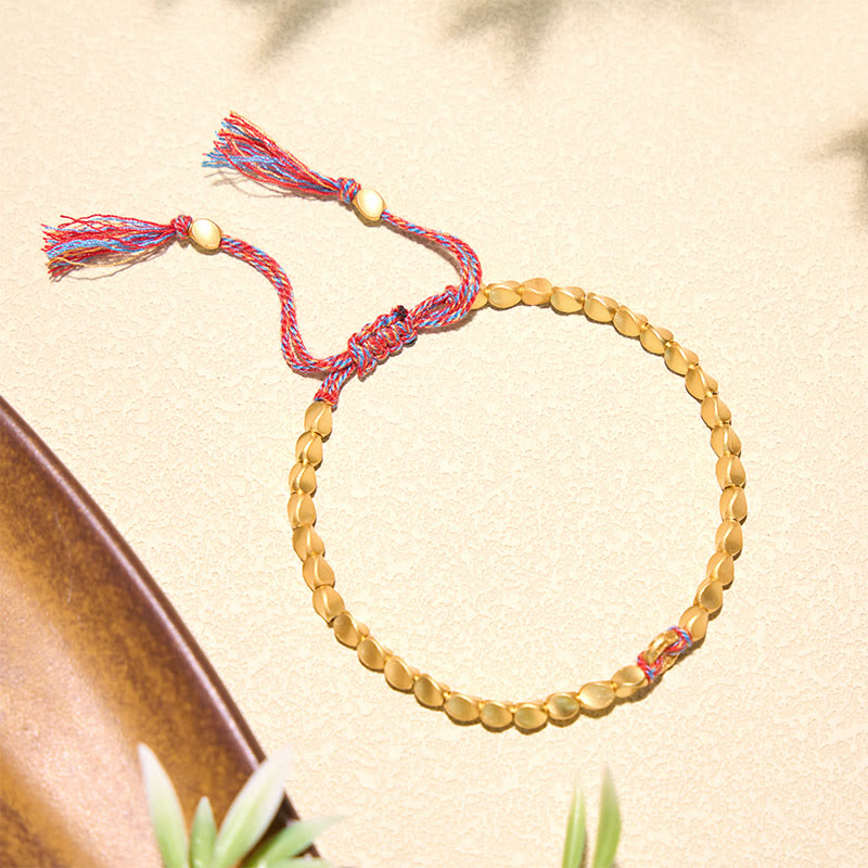 Buddha Stones Tibetan Auspicious Cloud Peace Buckle Copper Beads String Bracelet