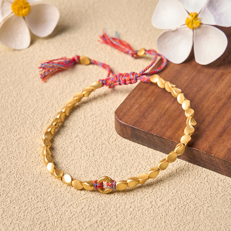 Buddha Stones Tibetan Auspicious Cloud Peace Buckle Copper Beads String Bracelet