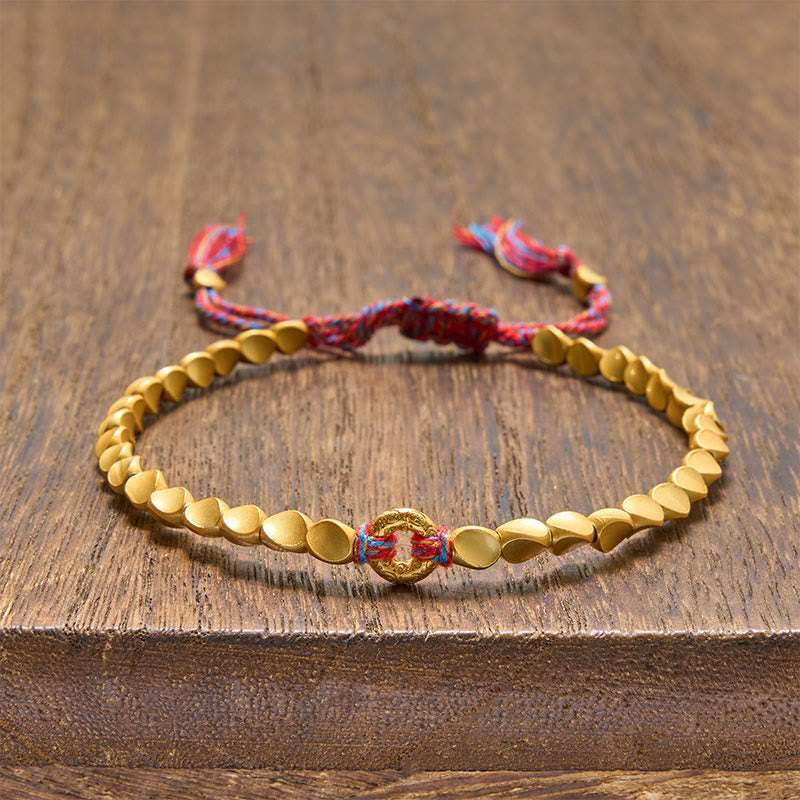 Buddha Stones Tibetan Auspicious Cloud Peace Buckle Copper Beads String Bracelet