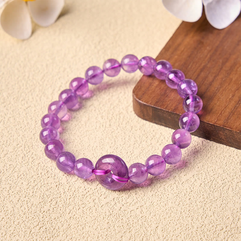Buddha Stones Amethyst Peace Buckle Stress Relief Hand-Polished Round Bracelet