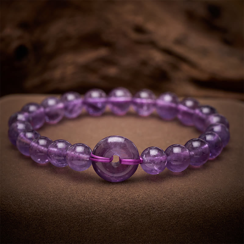 Buddha Stones Amethyst Peace Buckle Stress Relief Hand-Polished Round Bracelet