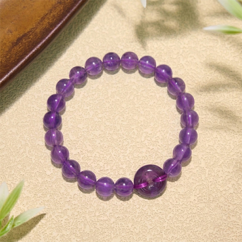 Buddha Stones Amethyst Peace Buckle Stress Relief Hand-Polished Round Bracelet