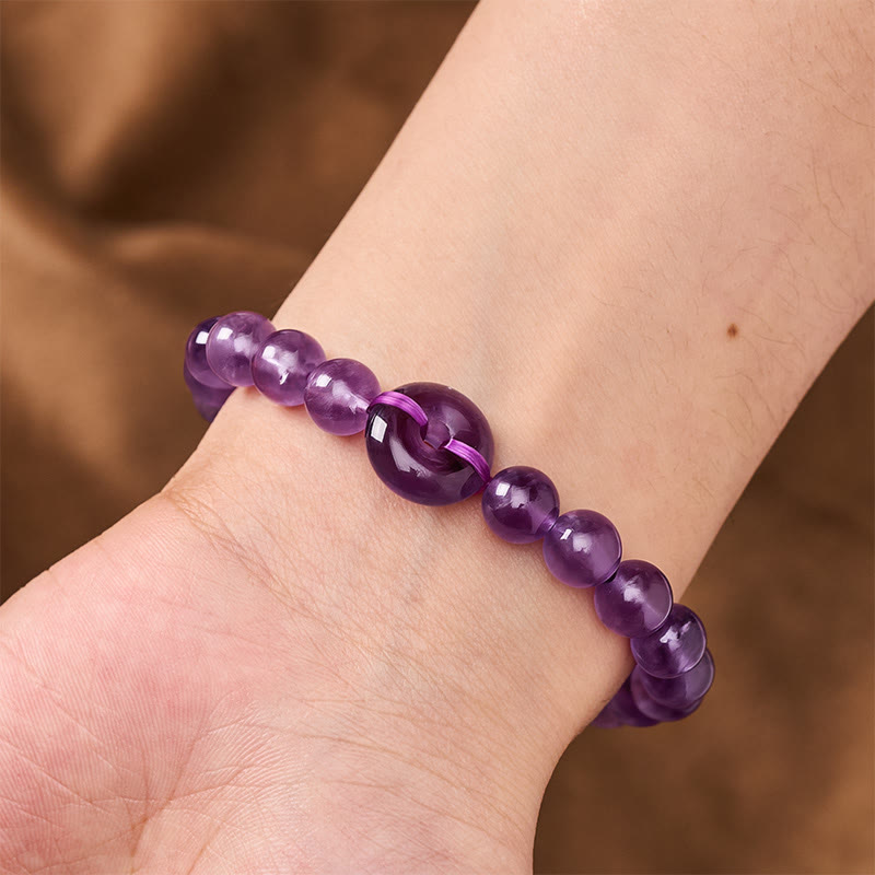 Buddha Stones Amethyst Peace Buckle Stress Relief Hand-Polished Round Bracelet