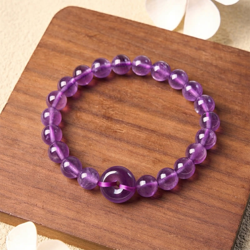 Buddha Stones Amethyst Peace Buckle Stress Relief Hand-Polished Round Bracelet