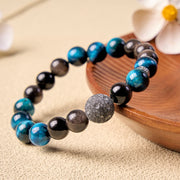 Buddha Stones Blue Tiger Eye Silver Sheen Obsidian Couple Positive Bracelet
