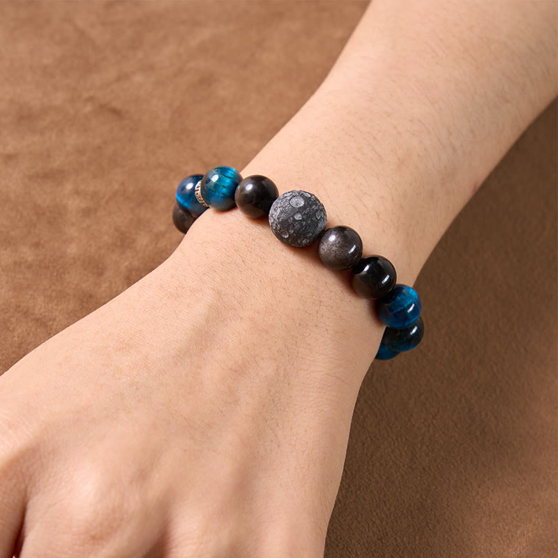 Buddha Stones Blue Tiger Eye Silver Sheen Obsidian Couple Positive Bracelet
