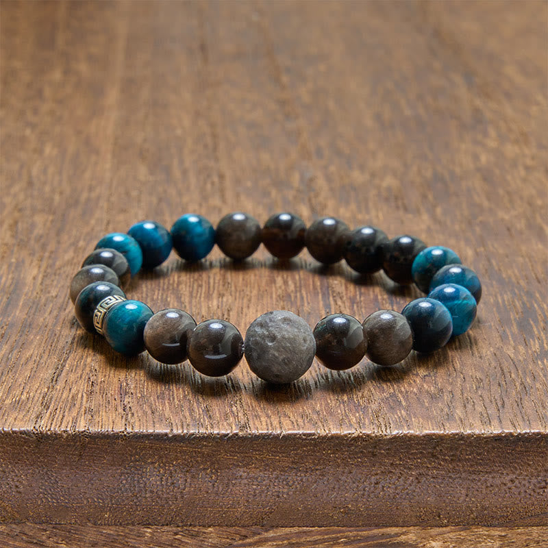 Buddha Stones Blue Tiger Eye Silver Sheen Obsidian Couple Positive Bracelet