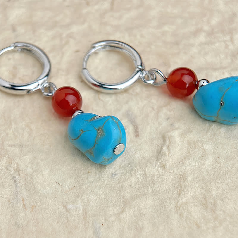 EverestArtStudios Turquoise Red Agate Purification Hoop Earrings