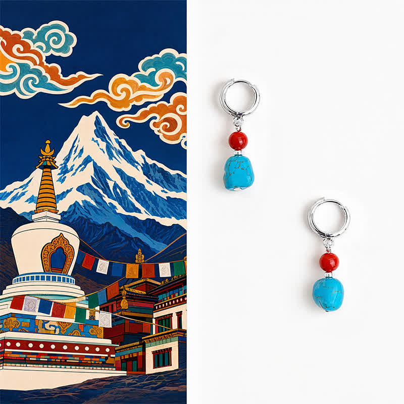 EverestArtStudios Turquoise Red Agate Purification Hoop Earrings