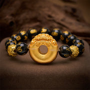 Buddha Stones Black Obsidian Pi Xiu Peace Buckle Om Mani Padme Hum Wealth Bracelet