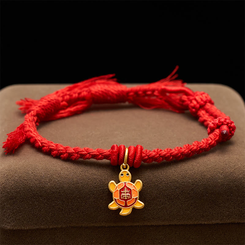 Buddha Stones Turtle Charm Gold Plated Copper Red String Balance Tibet Bracelet