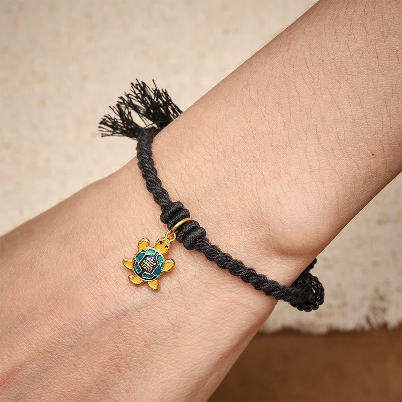 Buddha Stones Turtle Charm Gold Plated Copper Red String Balance Tibet Bracelet
