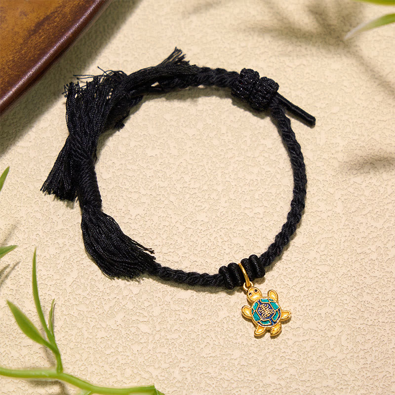 Buddha Stones Turtle Charm Gold Plated Copper Red String Balance Tibet Bracelet