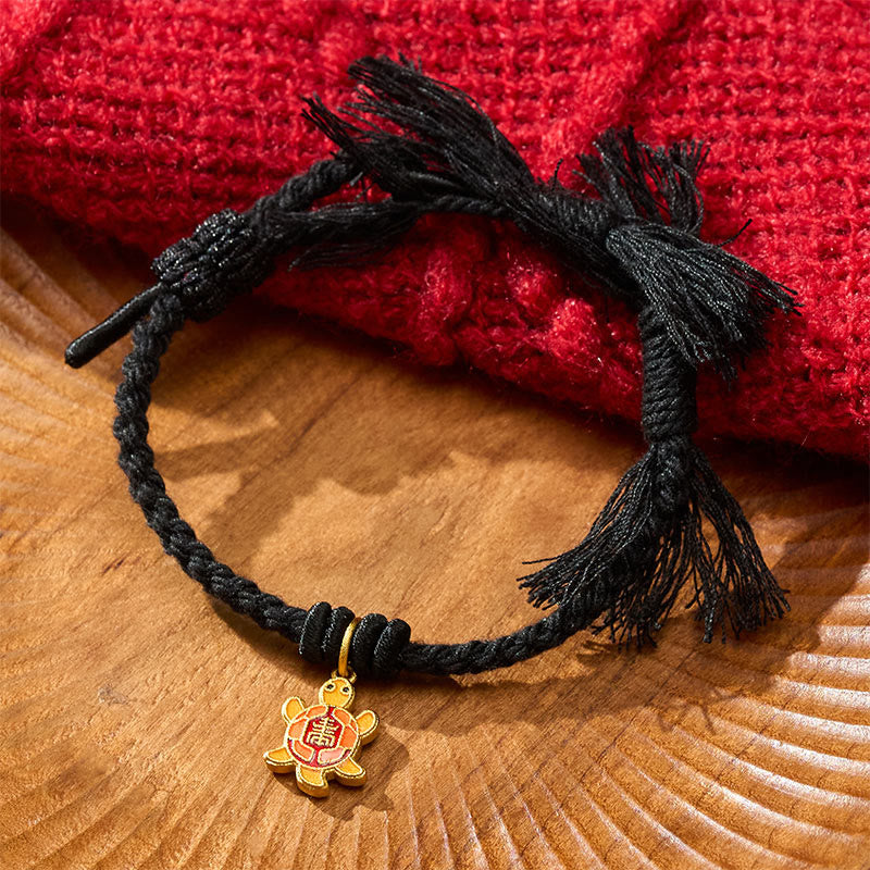 Buddha Stones Turtle Charm Gold Plated Copper Red String Balance Tibet Bracelet