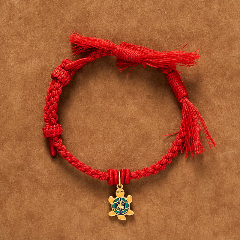 Buddha Stones Turtle Charm Gold Plated Copper Red String Balance Tibet Bracelet