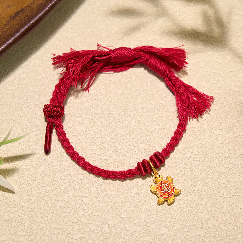 Buddha Stones Turtle Charm Gold Plated Copper Red String Balance Tibet Bracelet