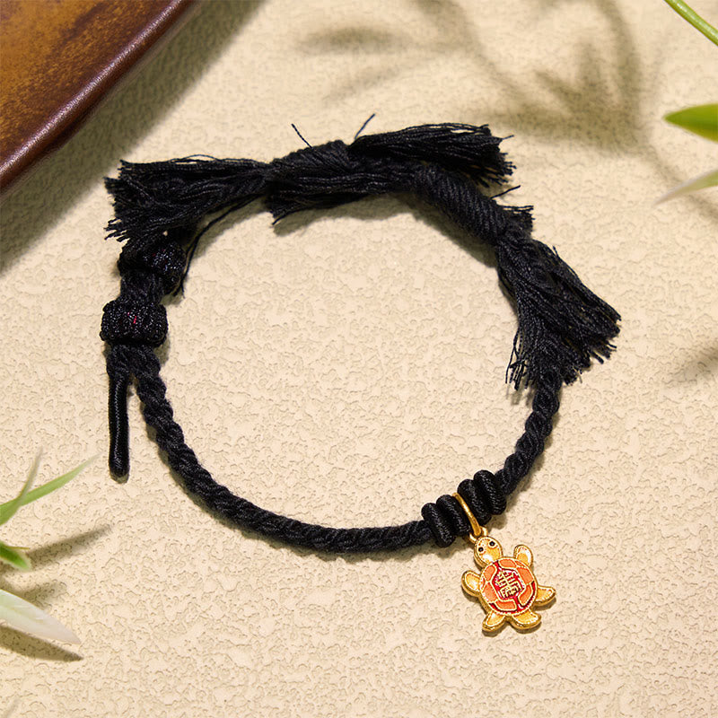 Buddha Stones Turtle Charm Gold Plated Copper Red String Balance Tibet Bracelet