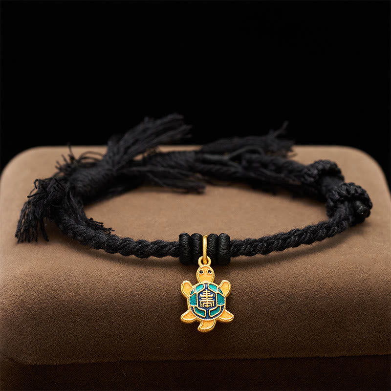 Buddha Stones Turtle Charm Gold Plated Copper Red String Balance Tibet Bracelet