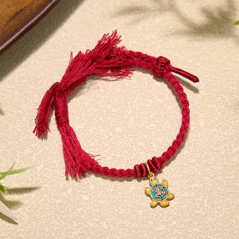 Buddha Stones Turtle Charm Gold Plated Copper Red String Balance Tibet Bracelet