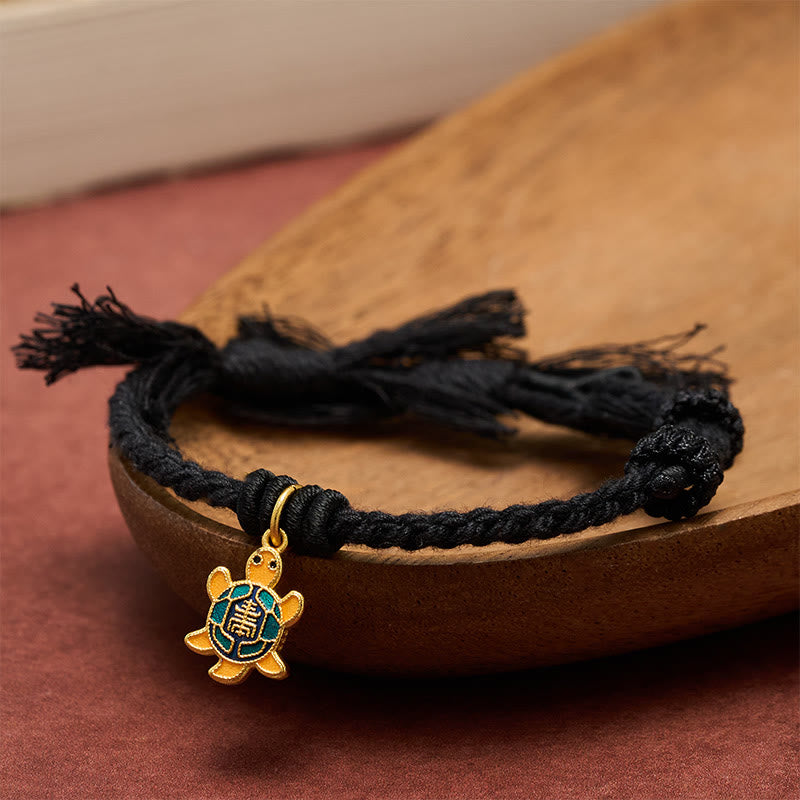 Buddha Stones Turtle Charm Gold Plated Copper Red String Balance Tibet Bracelet