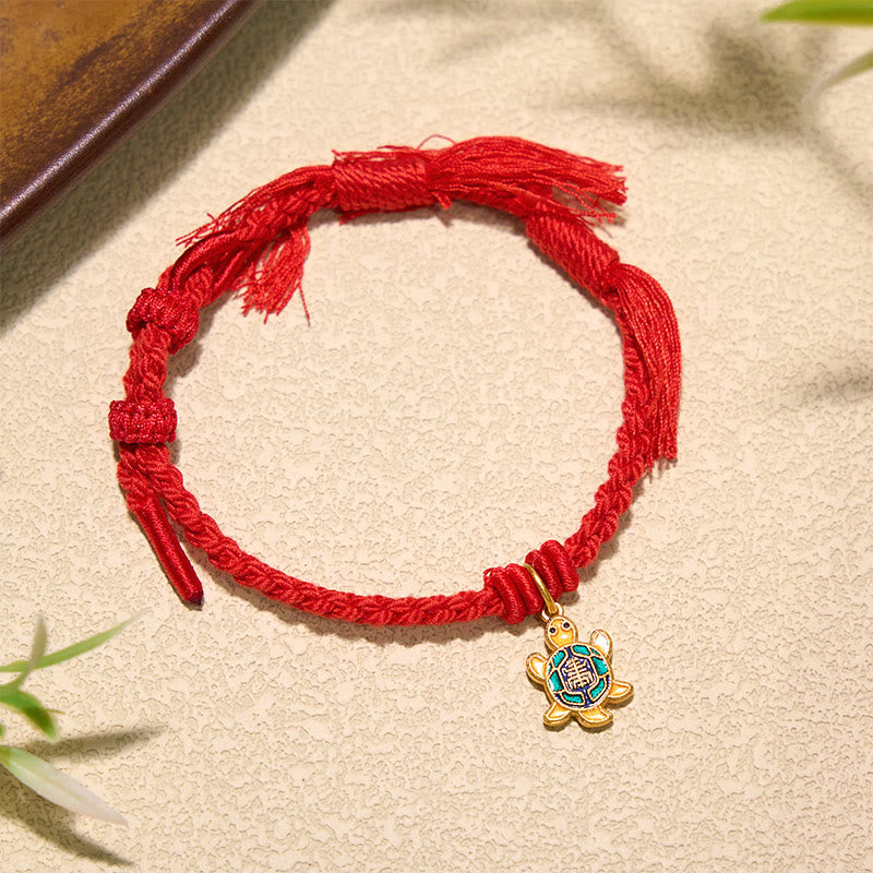 Buddha Stones Turtle Charm Gold Plated Copper Red String Balance Tibet Bracelet