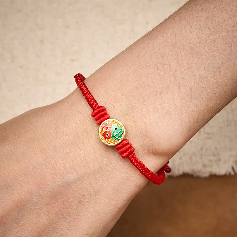 Buddha Stones Red String Double Koi Fish Auspicious Bracelet