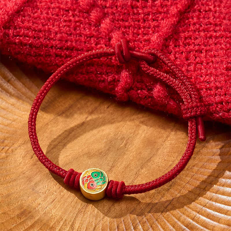 Buddha Stones Red String Double Koi Fish Auspicious Bracelet