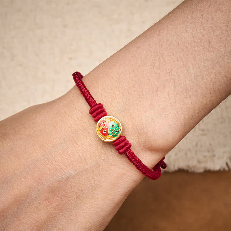 Buddha Stones Red String Double Koi Fish Auspicious Bracelet