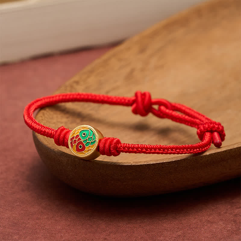 Buddha Stones Red String Double Koi Fish Auspicious Bracelet