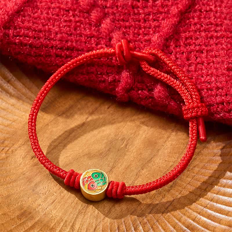 Buddha Stones Red String Double Koi Fish Auspicious Bracelet