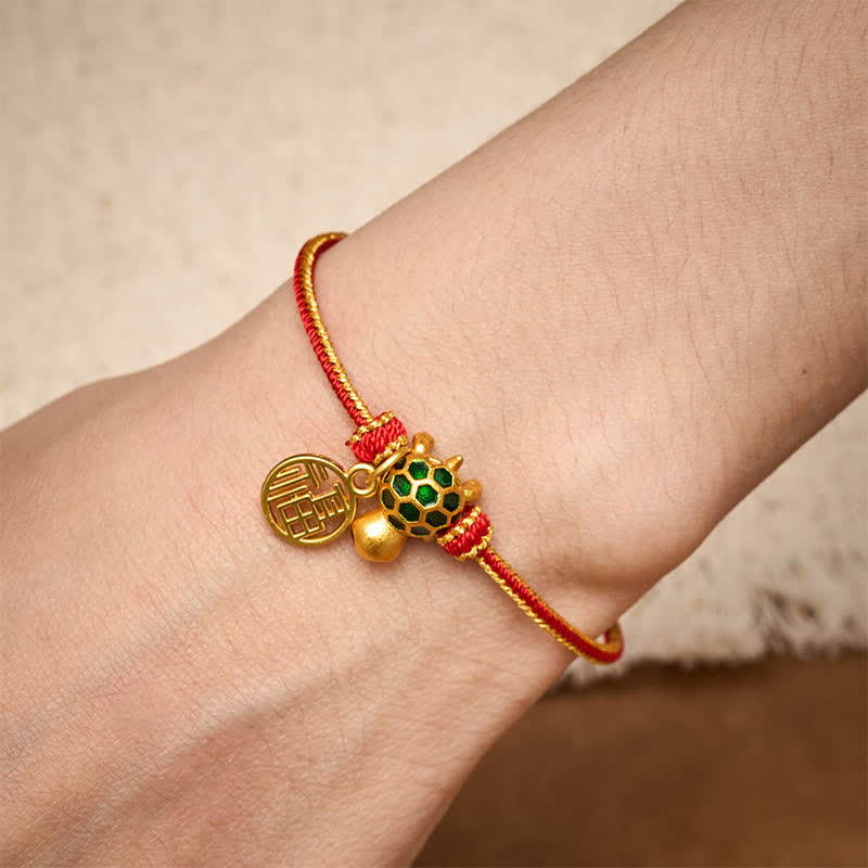 Buddha Stones Red String Copper Fu Character Turtle Braided Luck Bracelet